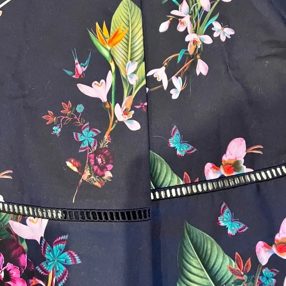 TED BAKER Plio Tropical Oasis Dipped Hem Skirt Navy - Picture 7 of 11